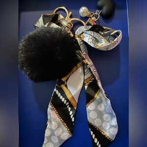 Black and Gold Bag Charm Keychain with Scarf